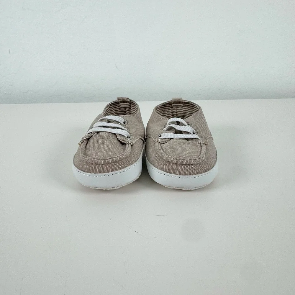 Old Navy Boat Shoes Kids 12-18M Light Khaki Canvas Nautical Preppy Loafers